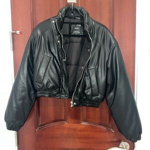 Bershka Leather Bomber Puffer Jacket